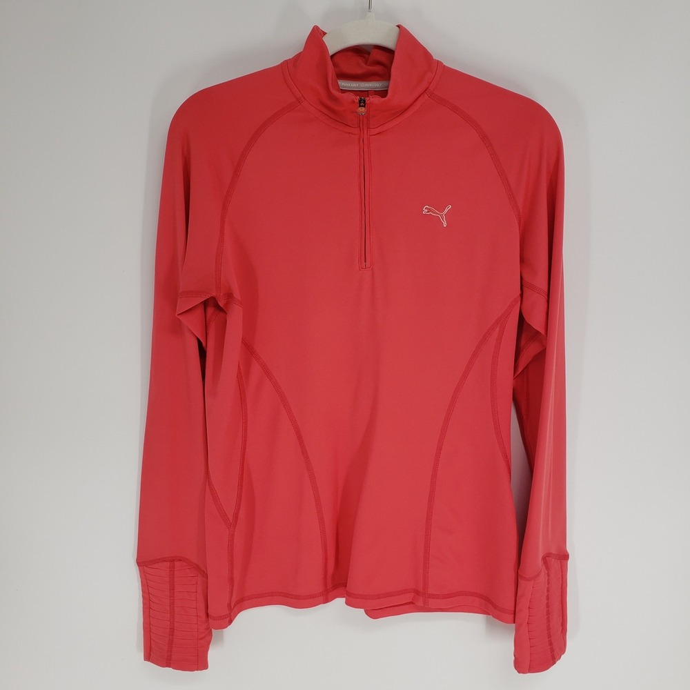 PUMA 1/4 Zip Mock Neck Pullover Top Women Size S Coral Athletic Long Sleeve Golf